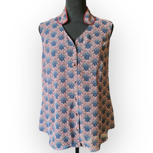 CAbi Women's Fan Blouse Red, Blue, Ivory, Sleeveless Size Medium Syle # 3620 - Picture 11 of 11